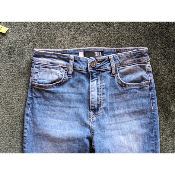 Kut from the Kloth Jeans Women 2 Blue Stretch Stella High Rise Flared Frayed Hem - Picture 9 of 14